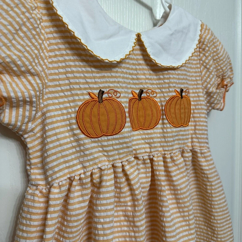Girls Striped Pumpkin Dress‎ Size 4-5 Years